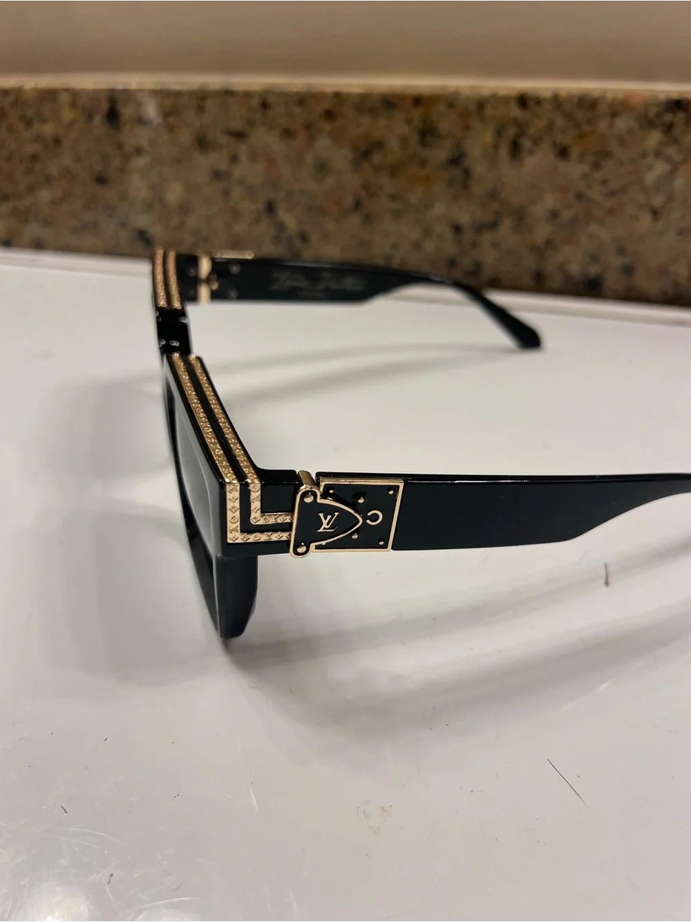 Unisex Louis Vuitton Eyeglasses Black Frame with Gold Accent Chain Detail